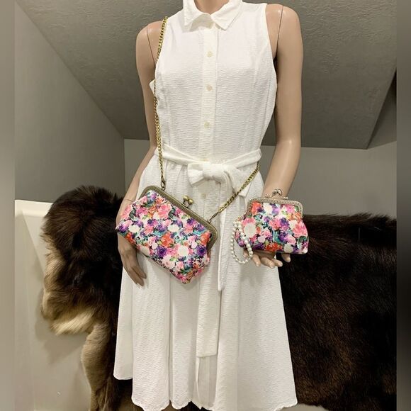 Vintage Style Genuine Leather Hand sewn Kisslock Clutch Bag with Small Wallet - Picture 8 of 16